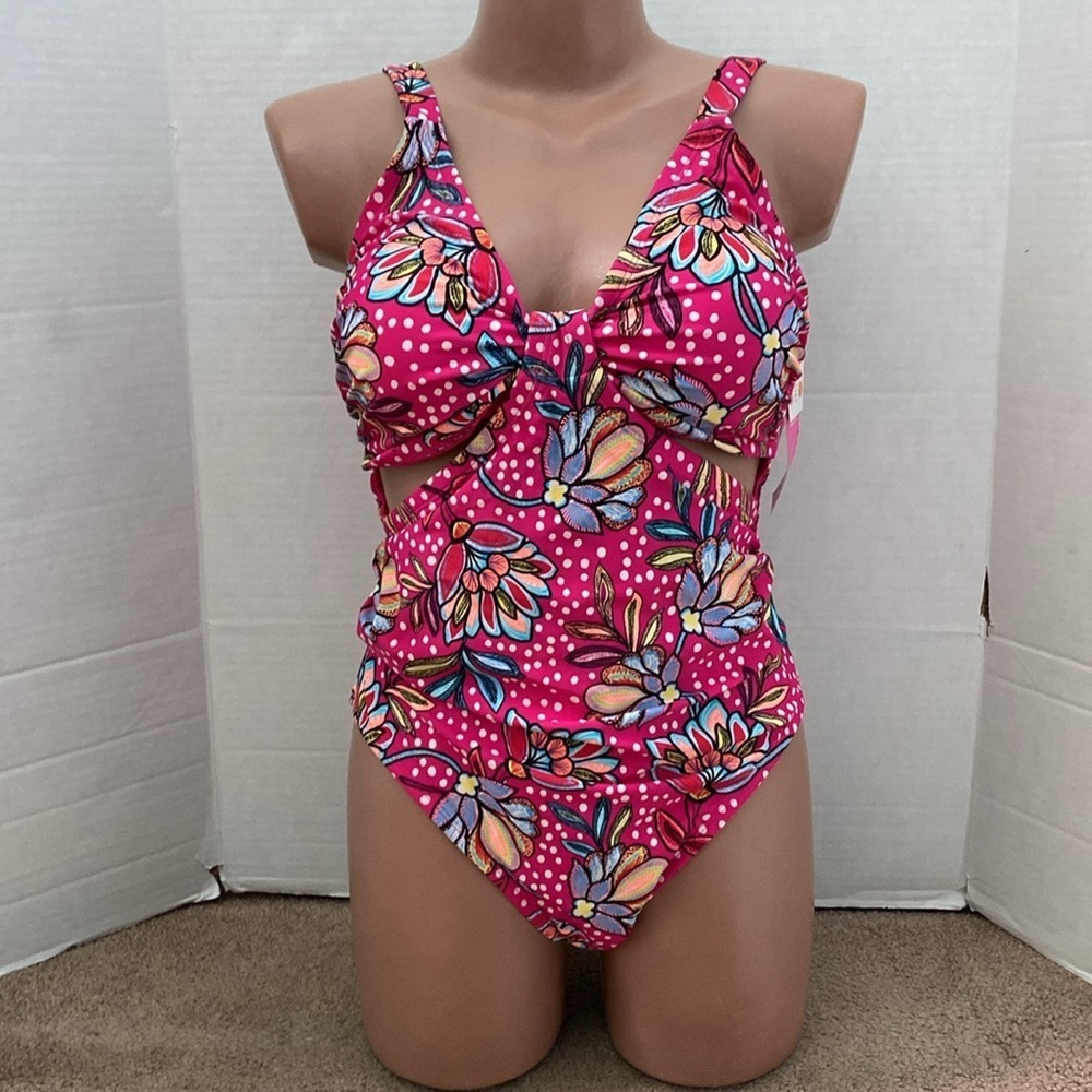 Tabitha Brown Women's Floral Print Front Cutout One Piece Swimsuit Size 14W - Picture 3 of 14